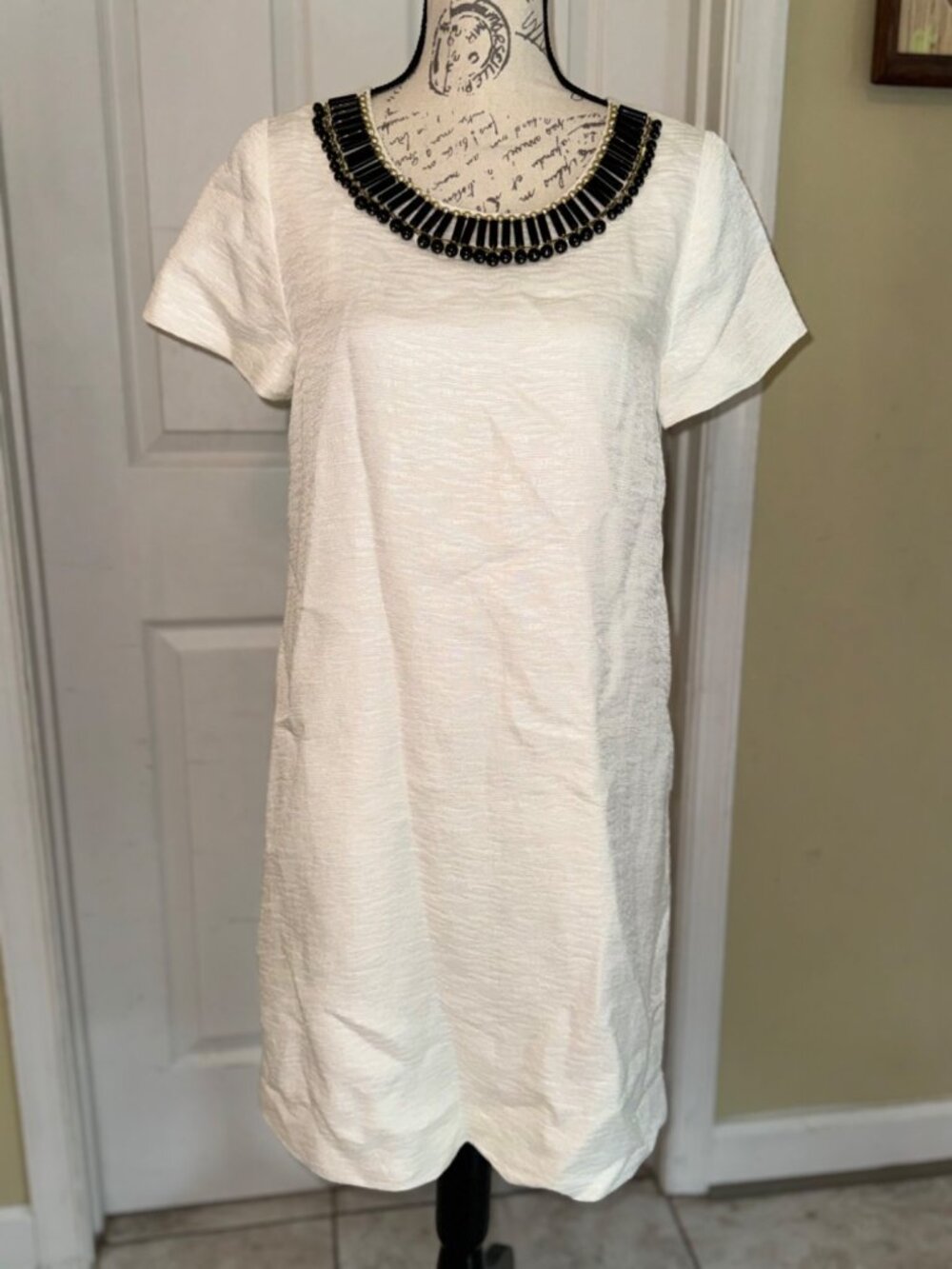 Kate Spade Gail Sheath Dress Cream Linen Blend Embellished Beads Pockets Lined 6 - Picture 11 of 14
